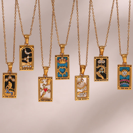 Brilliant Tarot Engraved Gold Necklace