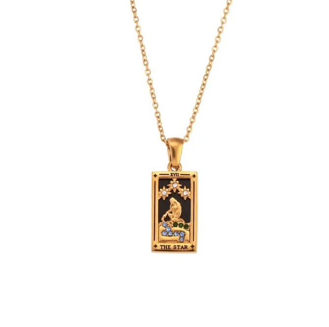 Brilliant Tarot Engraved Gold Necklace