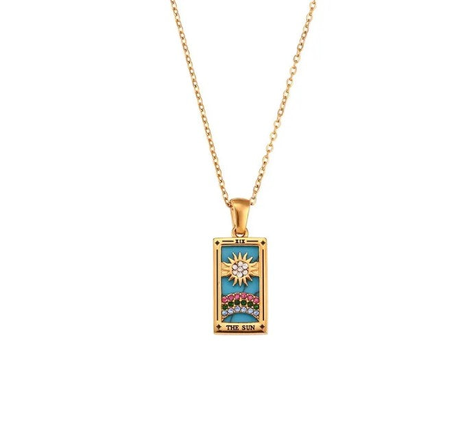 Brilliant Tarot Engraved Gold Necklace