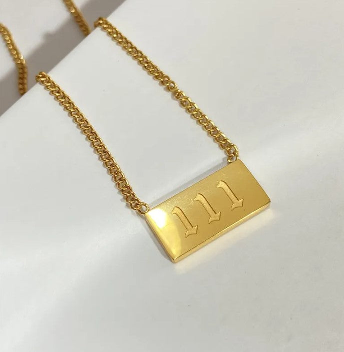 Angel Numbers Engraved Gold Necklace