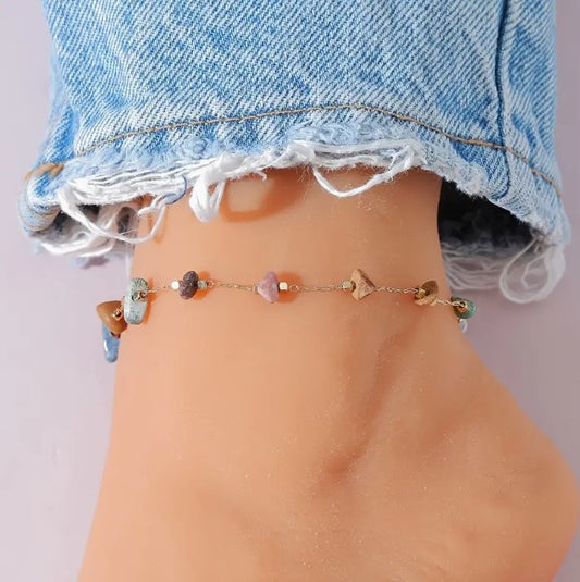 Colorful Stone Ankle Bracelets With Adjustable Hollow Chain