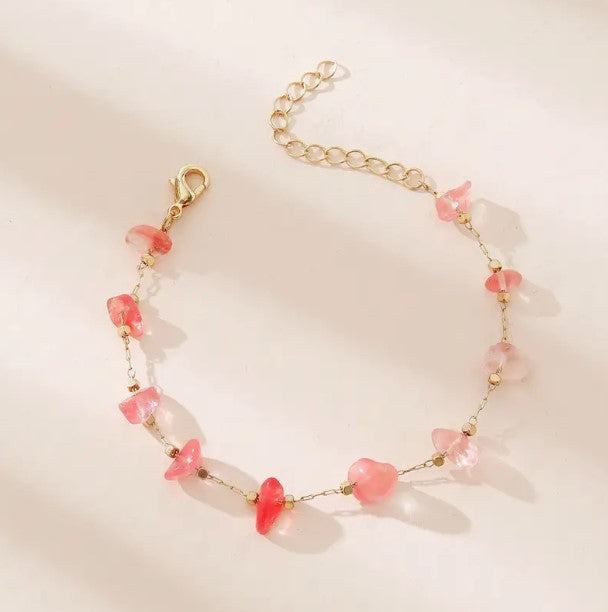 Colorful Stone Ankle Bracelets With Adjustable Hollow Chain