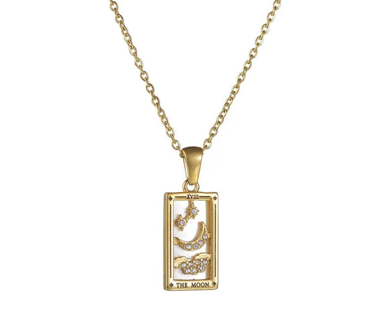 Brilliant Tarot Engraved Gold Necklace