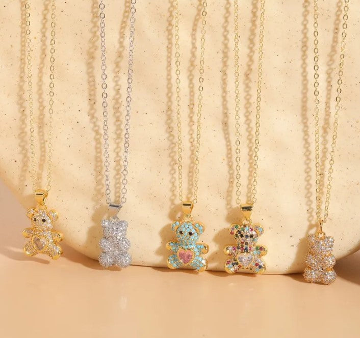 Bear Hug Rhinestone Pendant Necklace