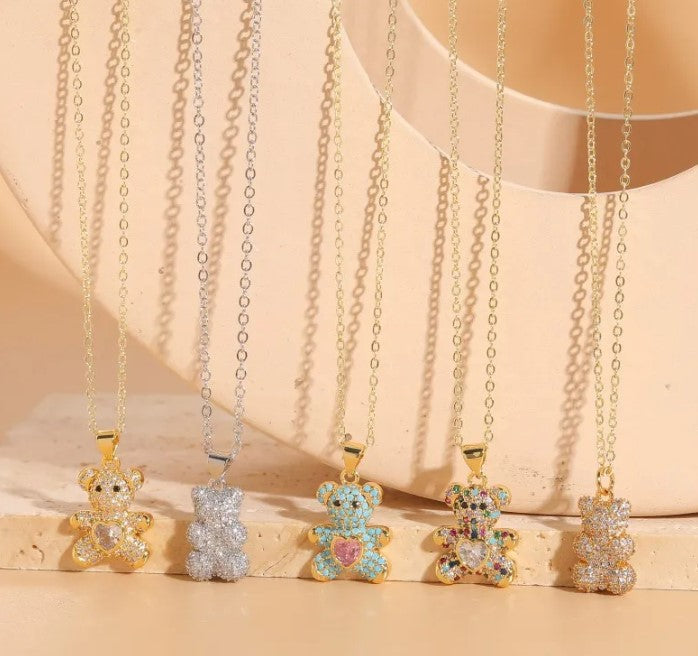 Bear Hug Rhinestone Pendant Necklace