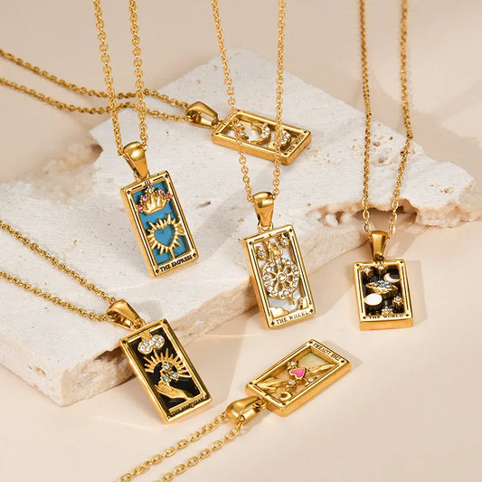 Brilliant Tarot Engraved Gold Necklace