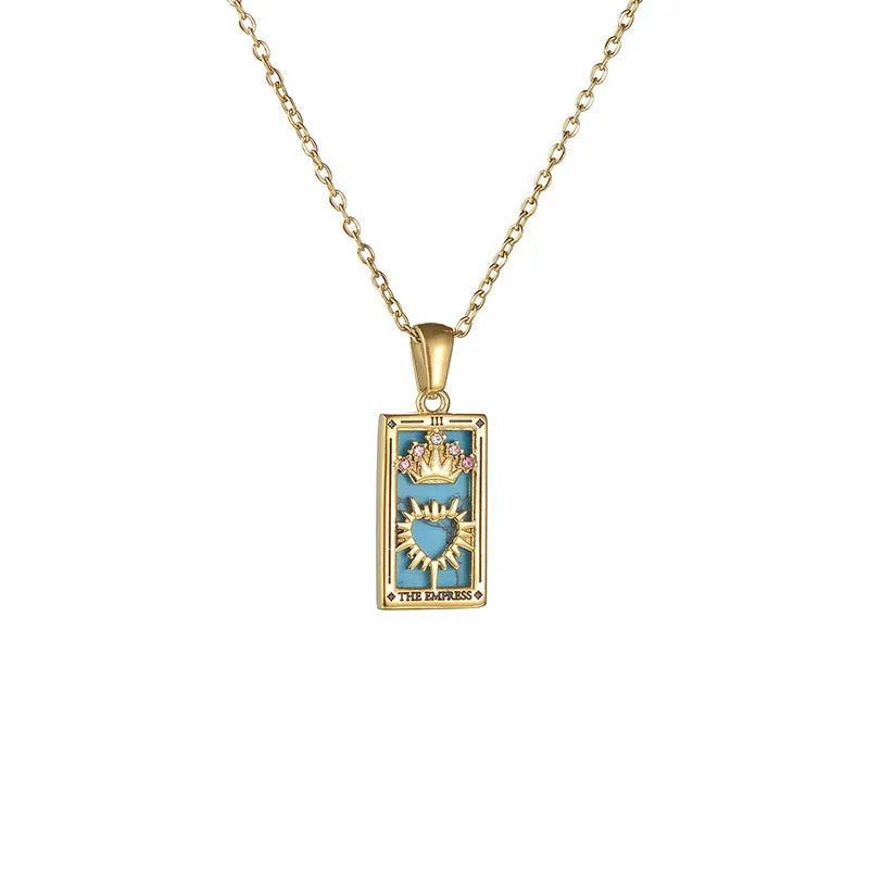 Brilliant Tarot Engraved Gold Necklace