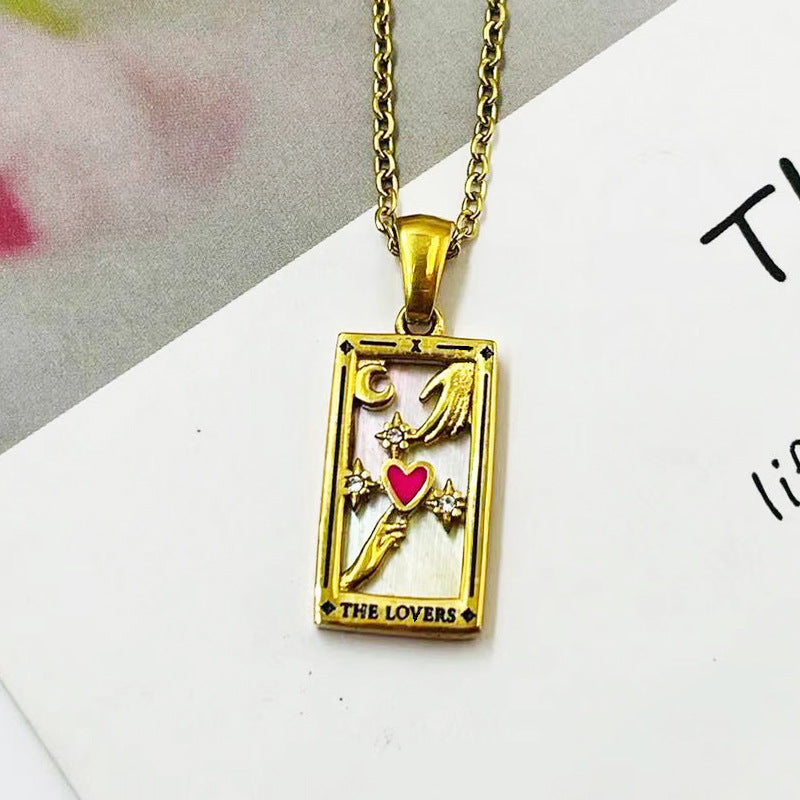 Brilliant Tarot Engraved Gold Necklace