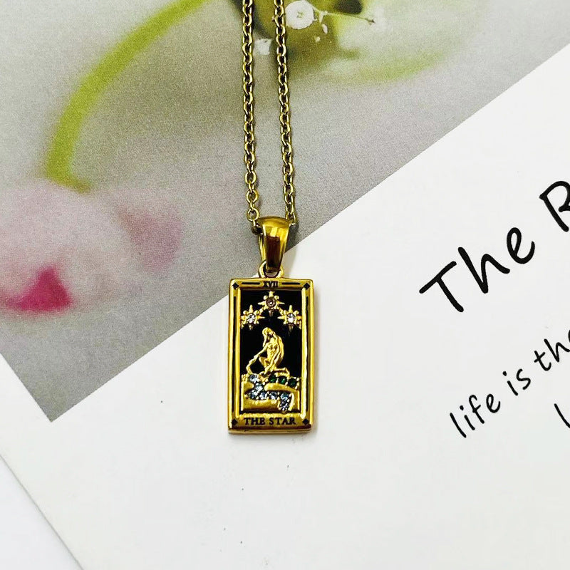 Brilliant Tarot Engraved Gold Necklace